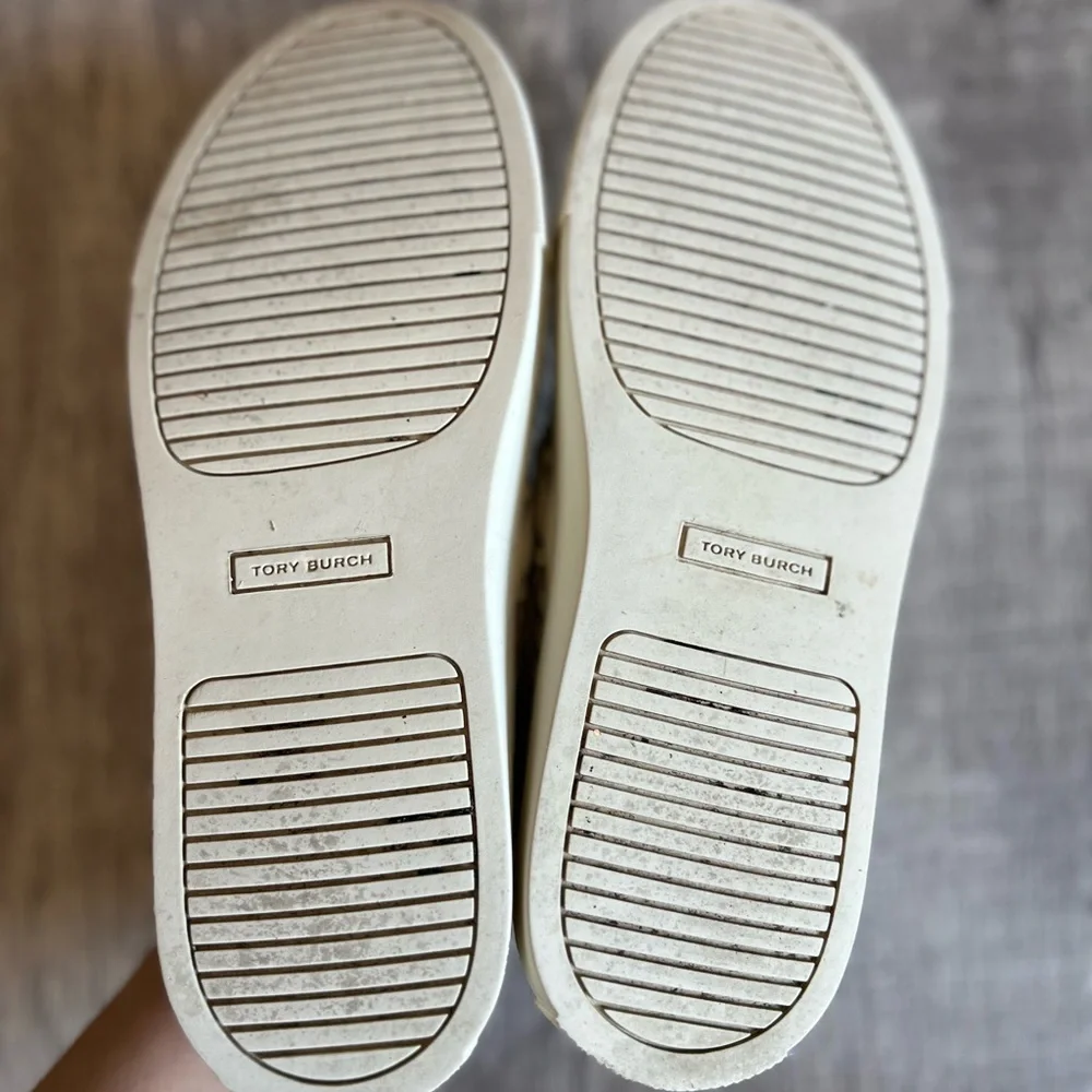 Tory Burch Woven Leather Slip-On Sneakers in Cream Size 5.5